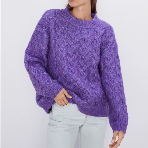 Zara Sweaters - Zara Purple Cable Knit Oversized Sweater Small